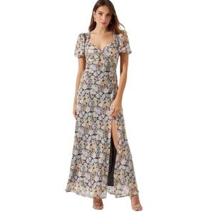 Astr Floral Maxi Dress in Black with Pastel Floral Print
